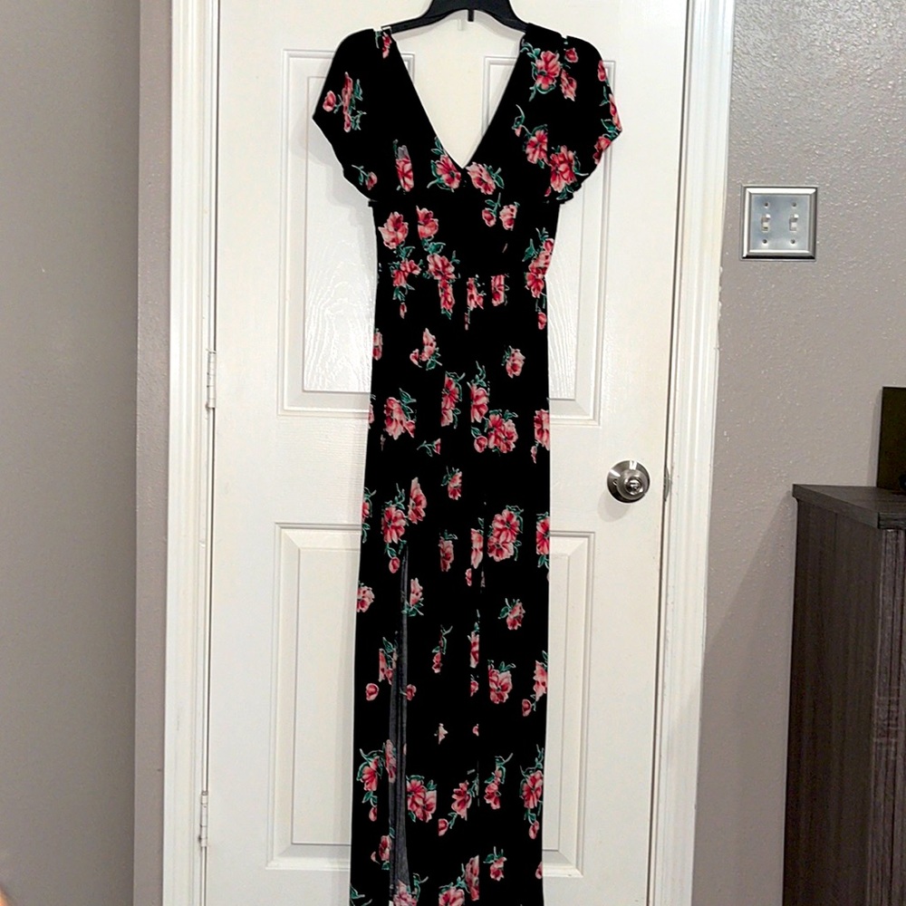 Long black flowered dress